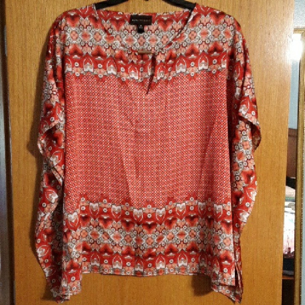 Dana Buchman Red Orange Handkerchief Top, Boho, Flowy